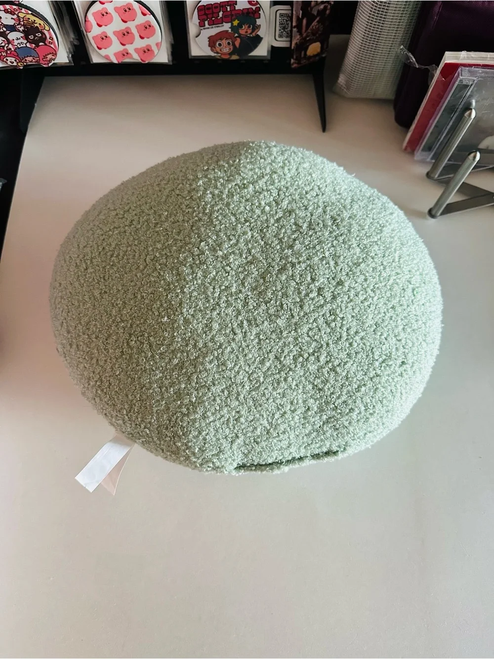 Bouclé Smile Face Accent Pillow in Light Sage